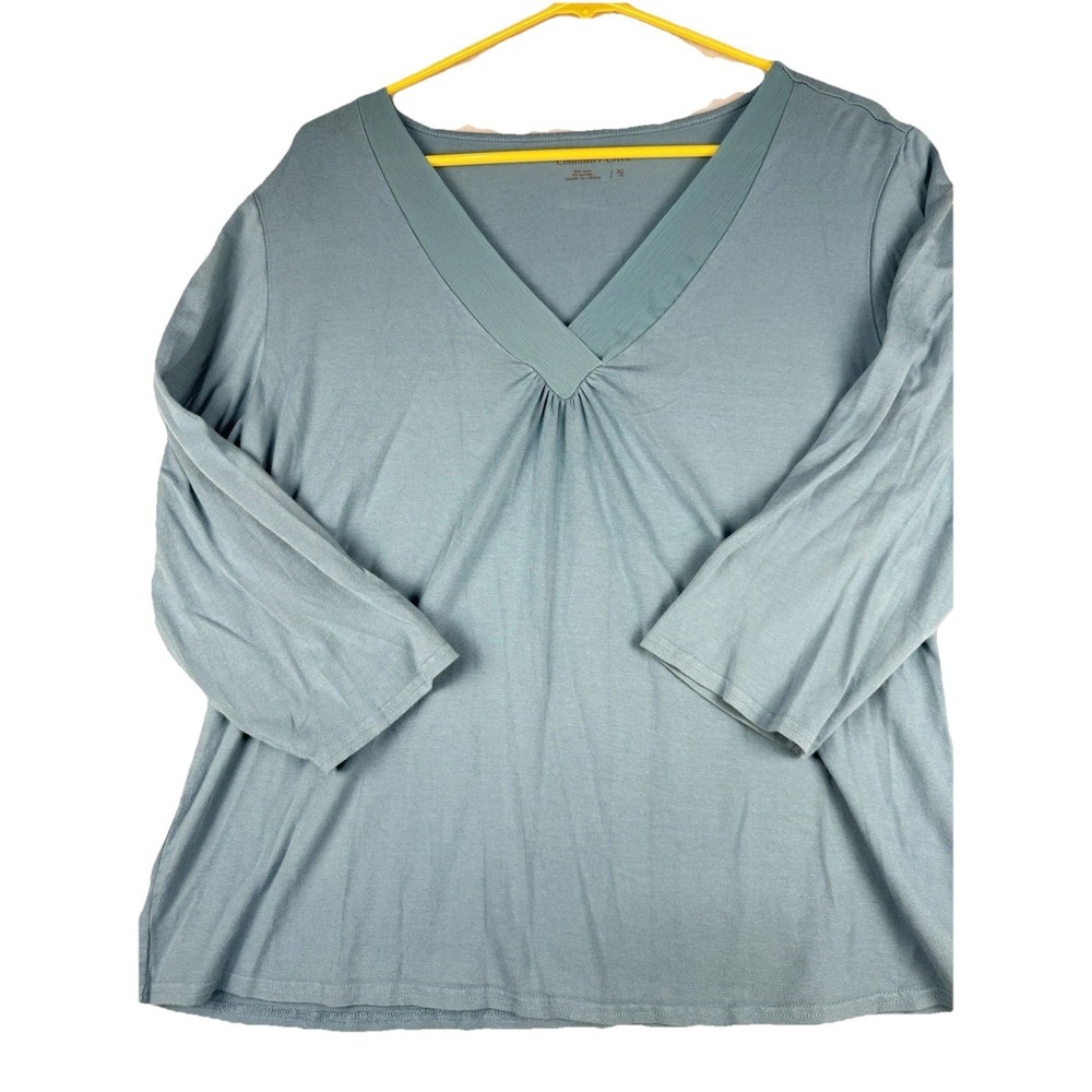 Coldwater Creek Womens XL Blue V Neck Long Sleeve Knit Top Rayon Spandex